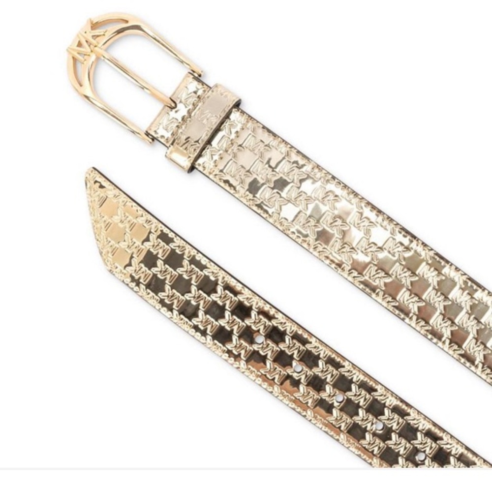 NWT-MICHAEL KORS Women's Metallic Logo Belt- Gold - Picture 4 of 6